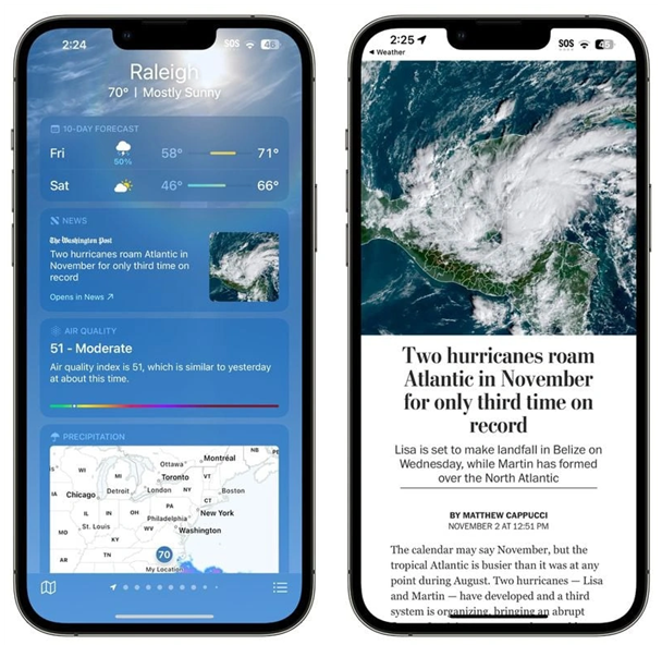 昌邑苹果14维修分享iPhone 14手机如何看天气时顺带看新闻 